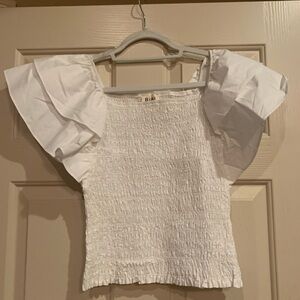 BiBi Cream Smocked Ruffled Blouse